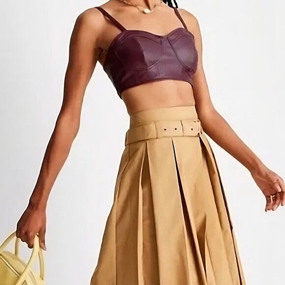 Future Collective Tops - Future Collective Faux Leather Cropped Bustier Top Burgundy Wine Women's Medium